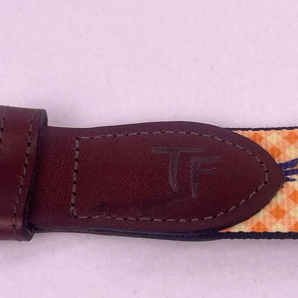 Thomas Bates True Flies Men's Belt 42” Fish Lure Orange Gingham